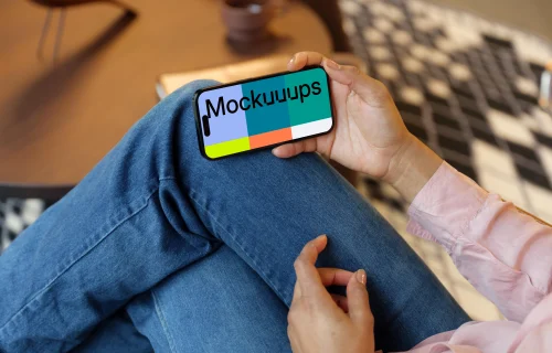 Hand holding an iPhone 14 Pro mockup