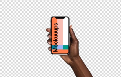 Hand holding iPhone X mockup (Black skin)