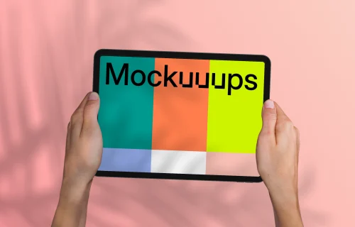 Holding tablet mockup on the gradient background