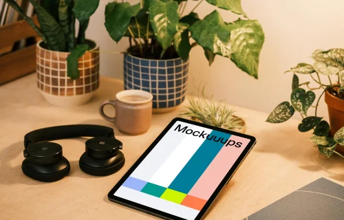 iPad Air mockup elevated in a reading position on a table