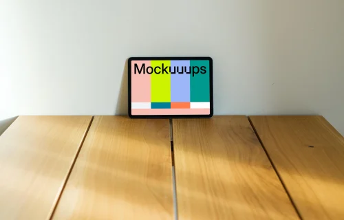 iPad Air mockup in landscape mode leaning on a wall