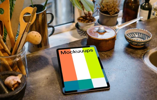 iPad Air mockup on a kitchen counter
