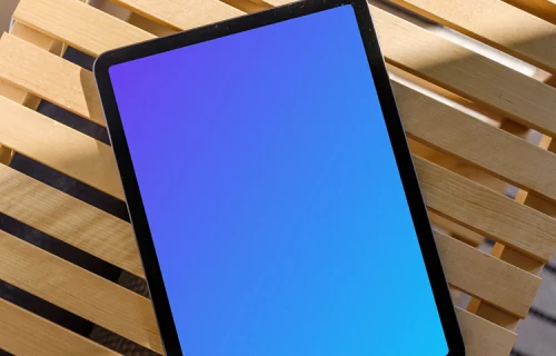 iPad Air mockup on a wooden bench 