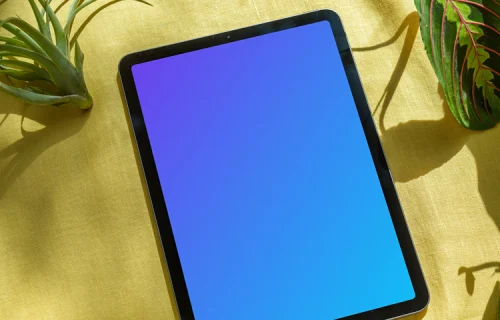 iPad Air mockup on a yellow fabric