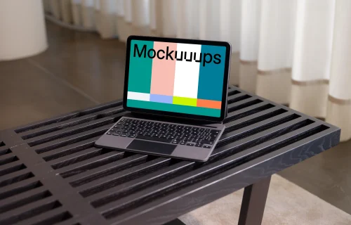 iPad Air mockup on modern wooden table