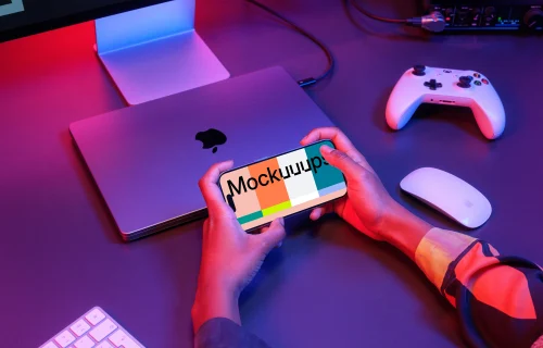 iPhone 15 Pro Mockup in a Gaming Setup