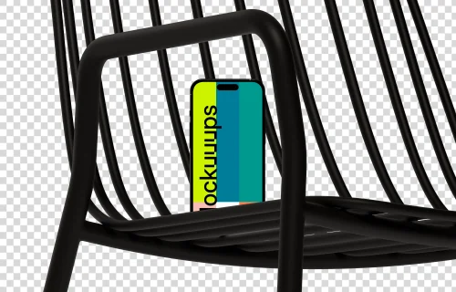 iPhone 16 mockup in a modern chair