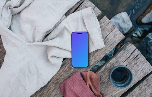 iPhone mockup and swimming in nature scene