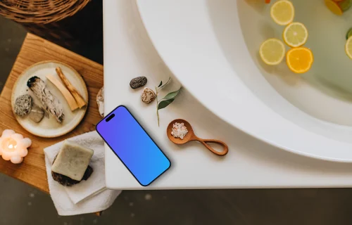 iPhone mockup and zen bath relaxation