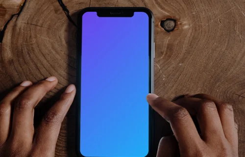 iPhone mockup close up on a wooden table