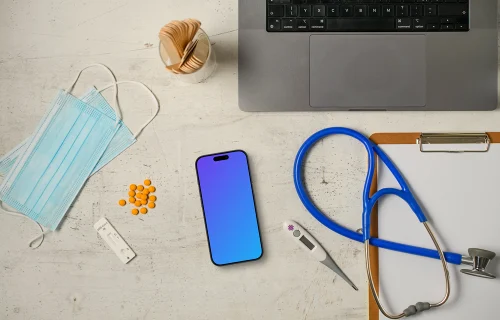 iPhone mockup in modern medical environment