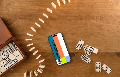iPhone mockup in the middle of dominoes