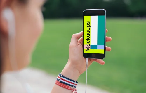 Listening a music on iPhone 6 mockup