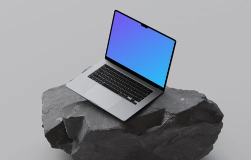 MacBook Air 15-inch mockup on a gray rock surface