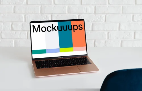  MacBook Air mockup on a table with a white background