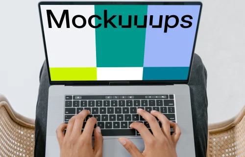 MacBook mockup held in user’s laps