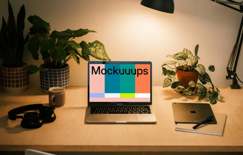 MacBook Pro mockup on a simple workspace setup