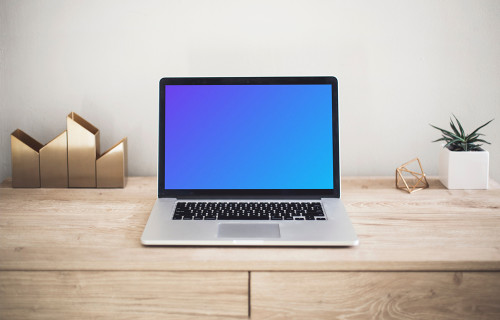 Macbook Pro mockup on wooden closet