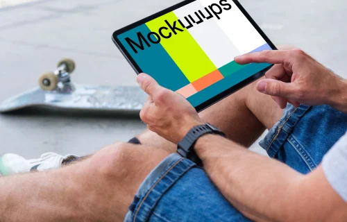 Male hand pointing on the iPad Air mockup