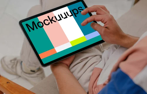 Male hands working on iPad Air mockup