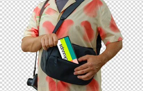 Male traveller and a Google Pixel mockup