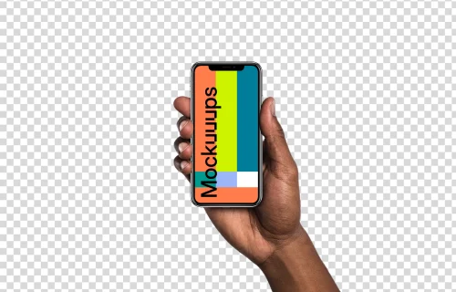 Man hand holding iPhone X mockup (Black skin)