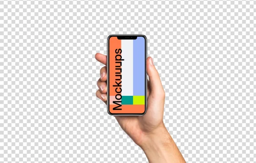 Man hand holding iPhone X mockup (White skin)