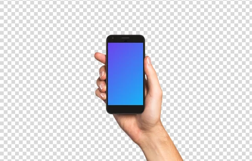 Man holding Google Pixel Very Black mockup (White skin)
