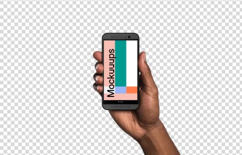 Man holding HTC One mockup (Black skin)