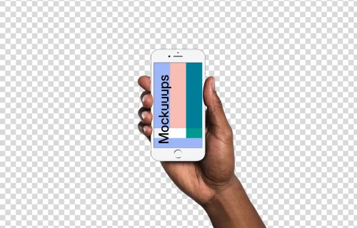 Man holding iPhone 7 Silver mockup (Black skin)