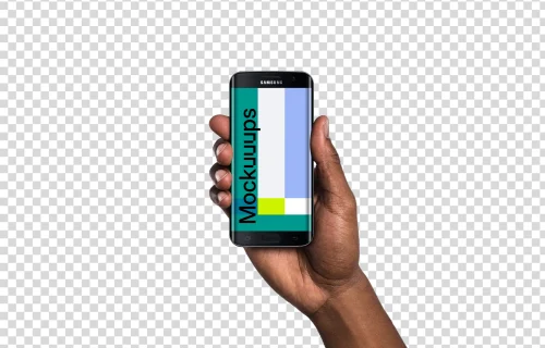 Man holding Samsung Galaxy S7 Black Mockup (Black skin)