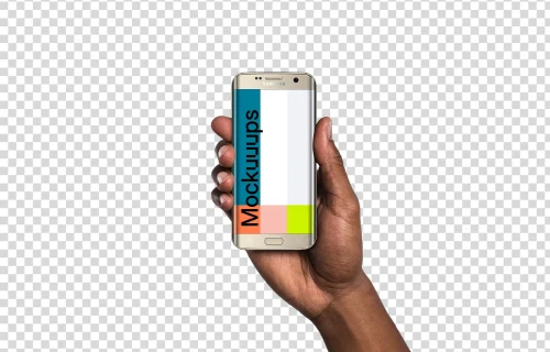 Man holding Samsung Galaxy S7 Gold Mockup (Black skin)