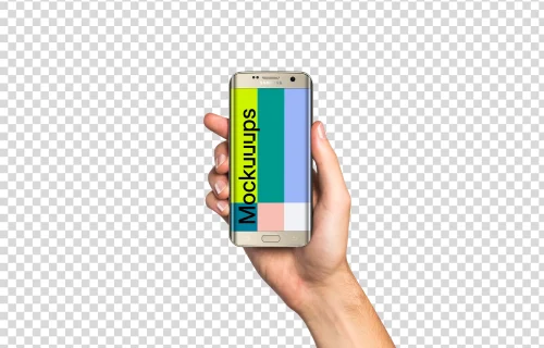 Man holding Samsung Galaxy S7 Gold Mockup (White skin)