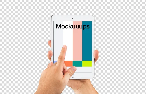 Man pointing on iPad mini Silver mockup