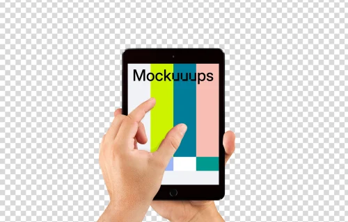 Man zooming screen on iPad mini Space Gray mockup