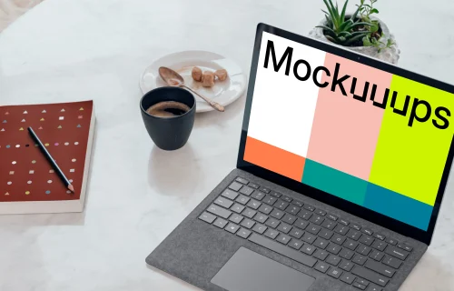 Microsoft Surface Laptop mockup on the marble table