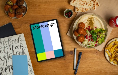 Middle Eastern food and tablet mockup