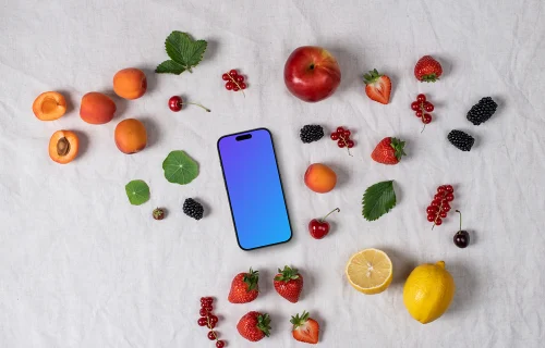 Minimalistic Smartphone mockup with fruits
