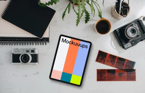 Mockup of tablet device placed on the office desk