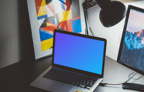 Night mockup of MacBook connected to an external screen