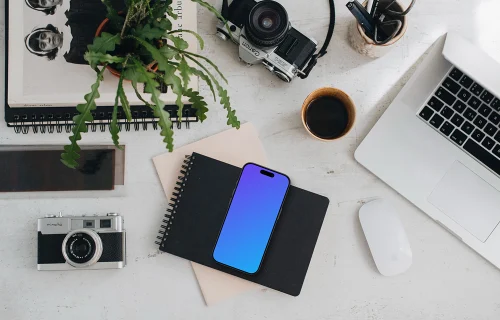 Office desk with a smartphone mockup