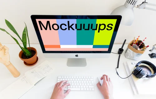 Perspective mockup view of workplace