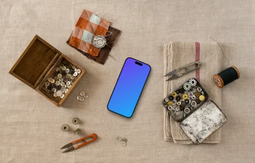 Phone mockup on beige canvas