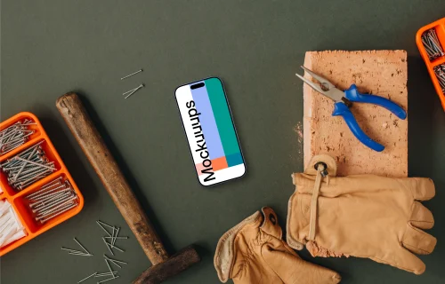 Phone mockup with essential workshop supplies