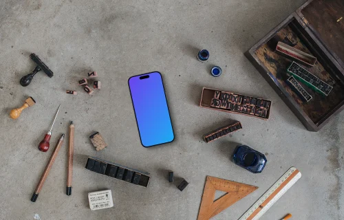 Phone mockup with rulers and stamps on the side
