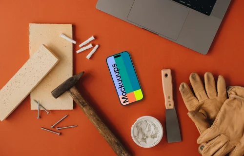 Phone mockup with workshop essential tools