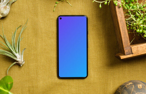 Pixel 5 mockup on a kitchen table