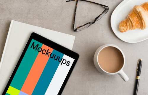 Rotated angle of iPad Pro mockup on the table