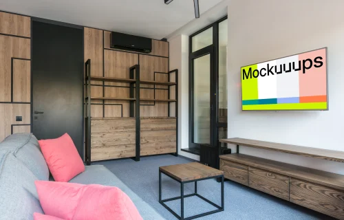 Smart television mockup in a modern living room