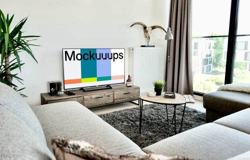 Smart television mockup in antique living room
